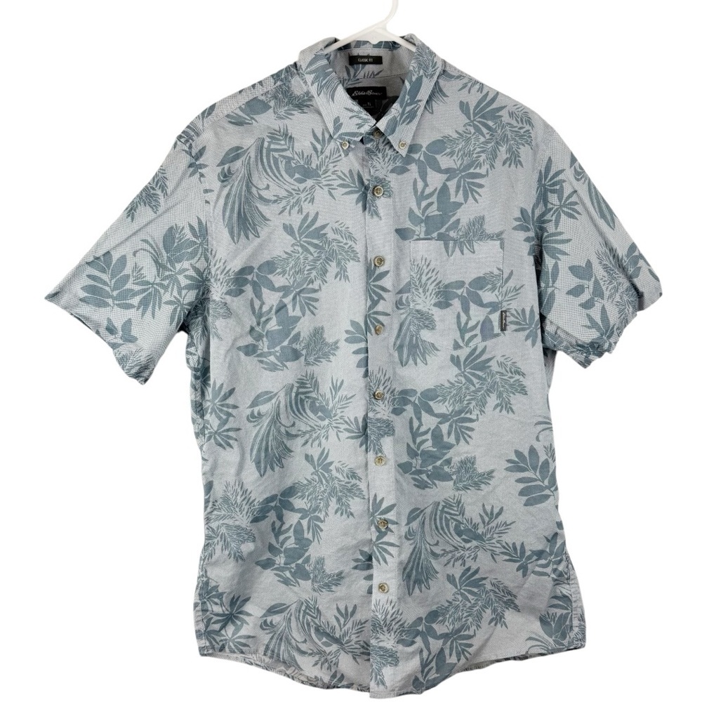 Eddie Bauer 100% Cotton Hawaiian Floral Short Sleeve Button Down Shirt Tall L